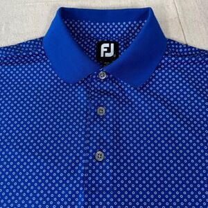 FootJoy Polo Shirt Mens Large Blue Geometric Print ProDry Golf Short Sleeve